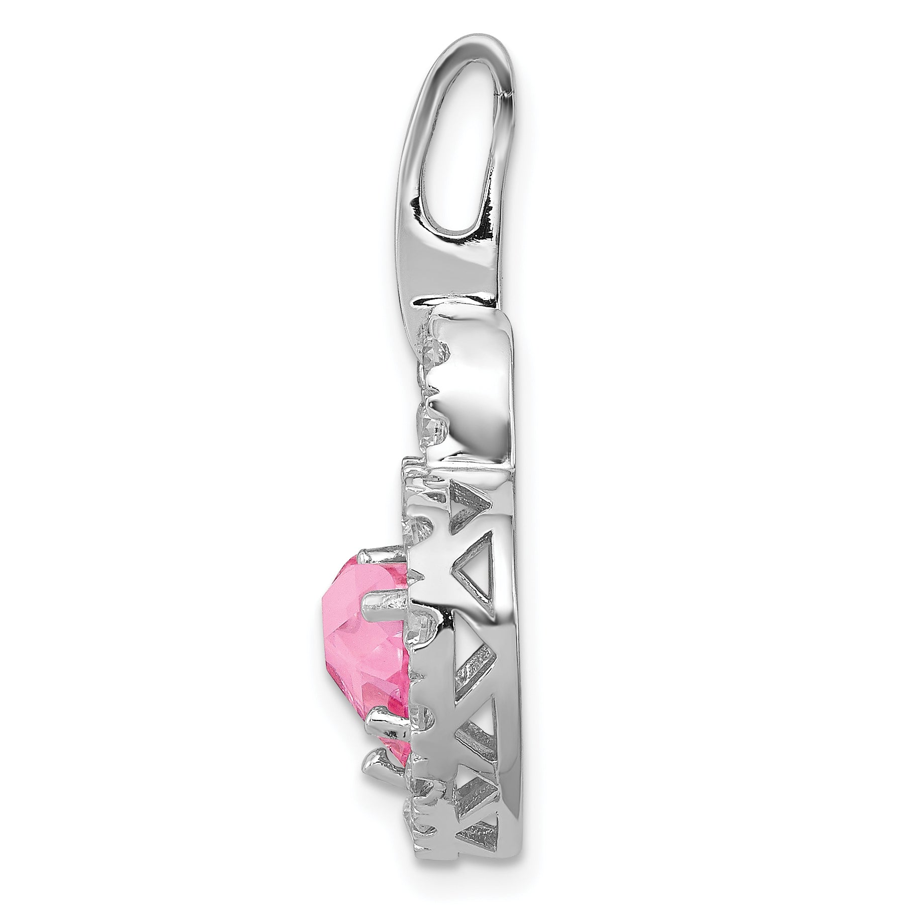 Sterling SilverRhodium Plated Pink and Clear CZ Heart Pendant Secondary image