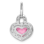 Sterling SilverRhodium Plated Pink and Clear CZ Heart Pendant