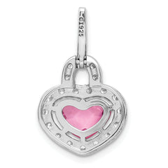 Sterling SilverRhodium Plated Pink and Clear CZ Heart Pendant