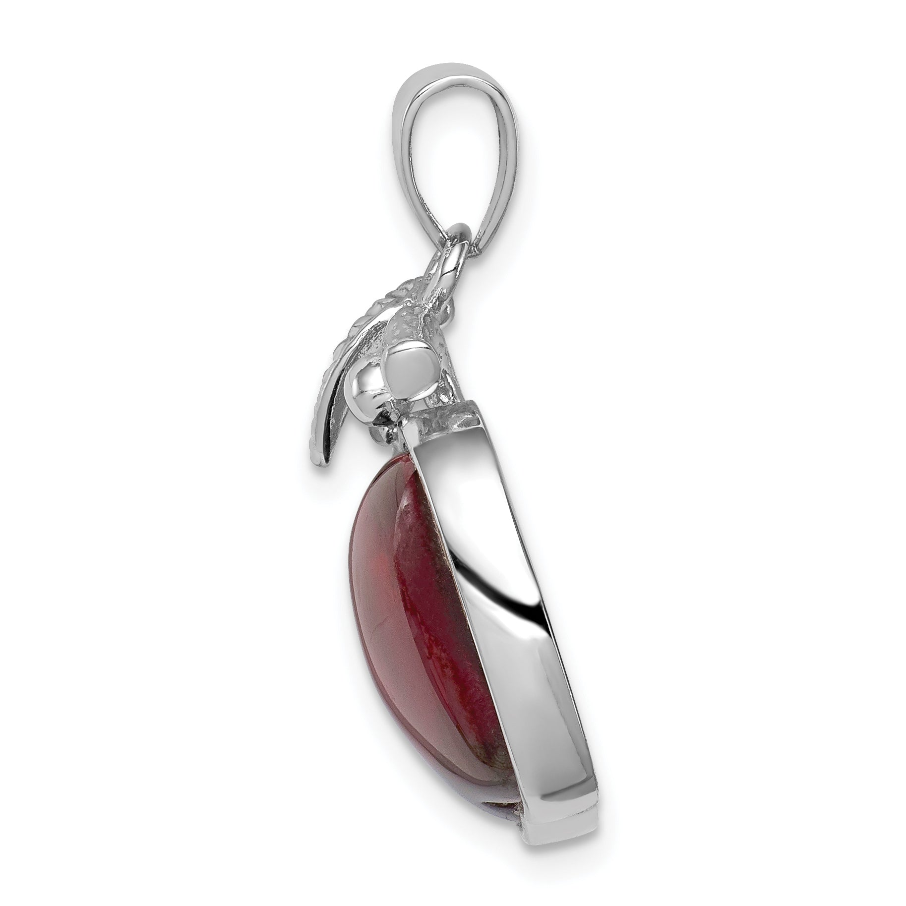 Sterling Silver Rhodium-plated Red CZ Cabochon Apple Pendant Secondary image