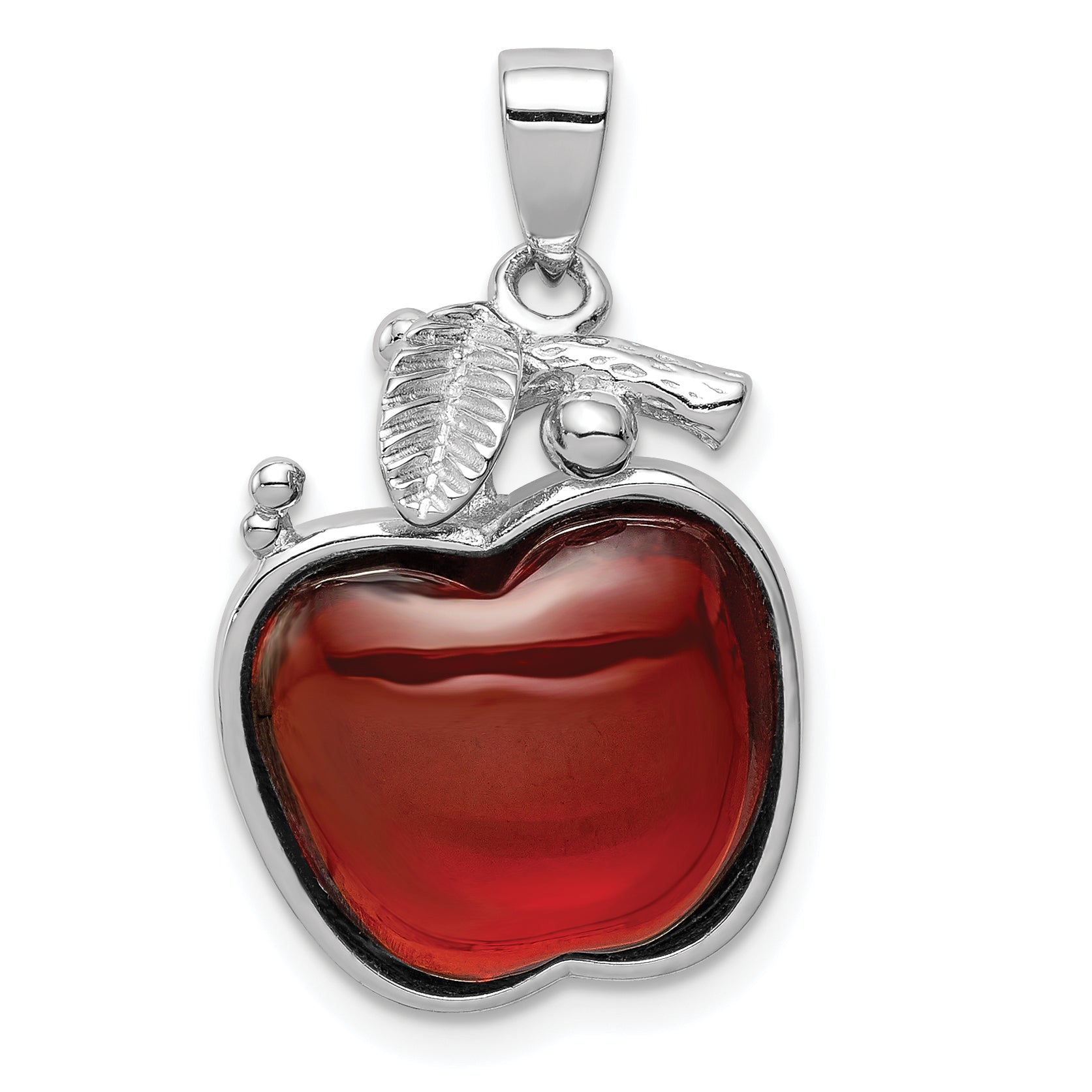 Sterling Silver Rhodium-plated Red CZ Cabochon Apple Pendant Main image