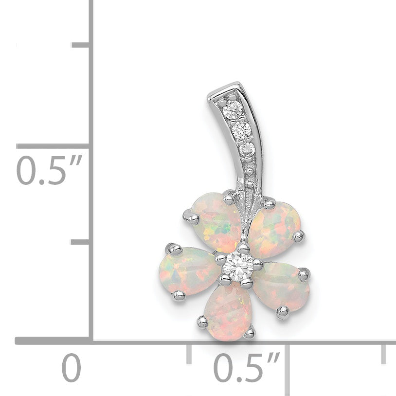 Sterling Silver Rhdoium Plated Opal Flower Pendant