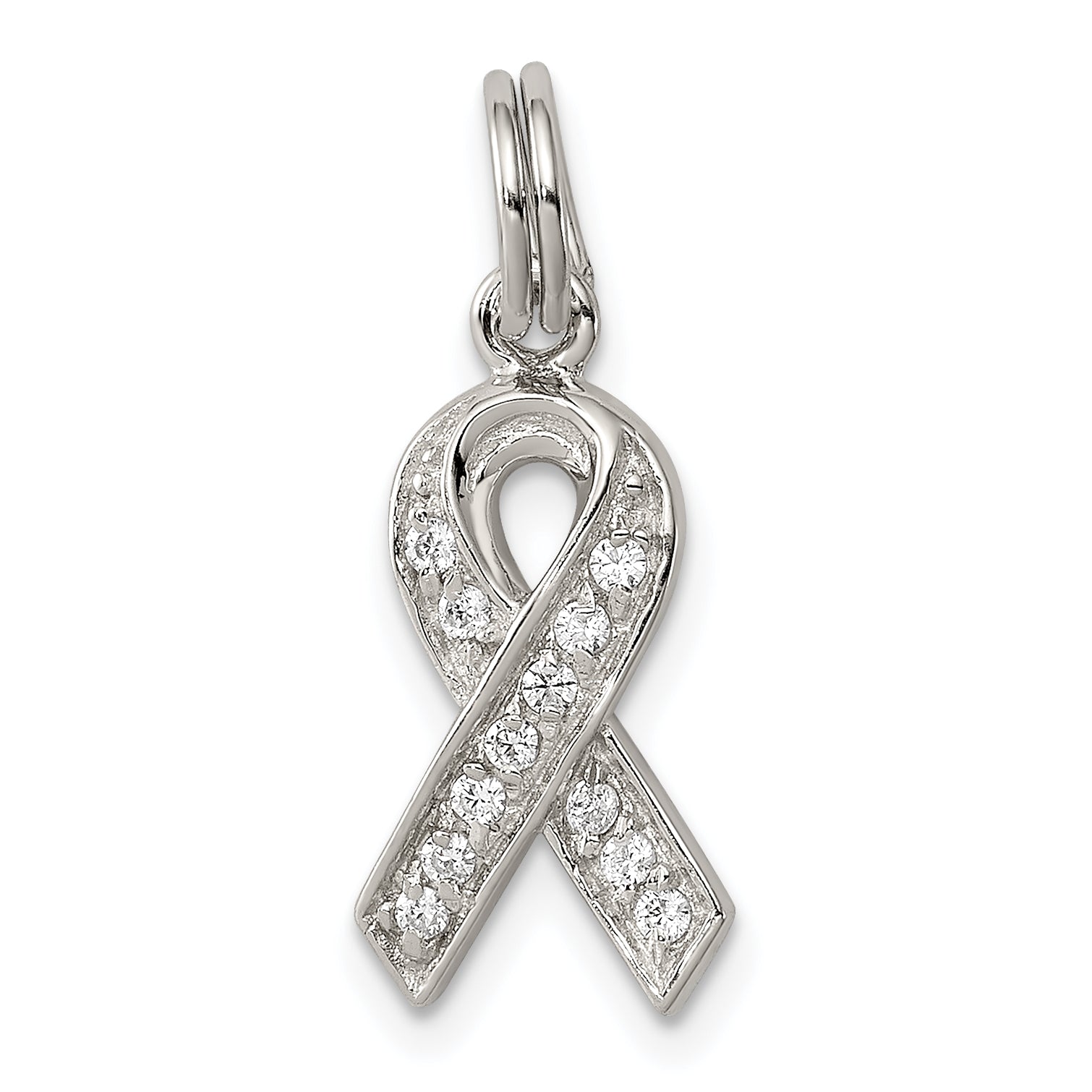 Sterling Silver Rhodium-plated CZ Awareness Ribbon Pendant Main image