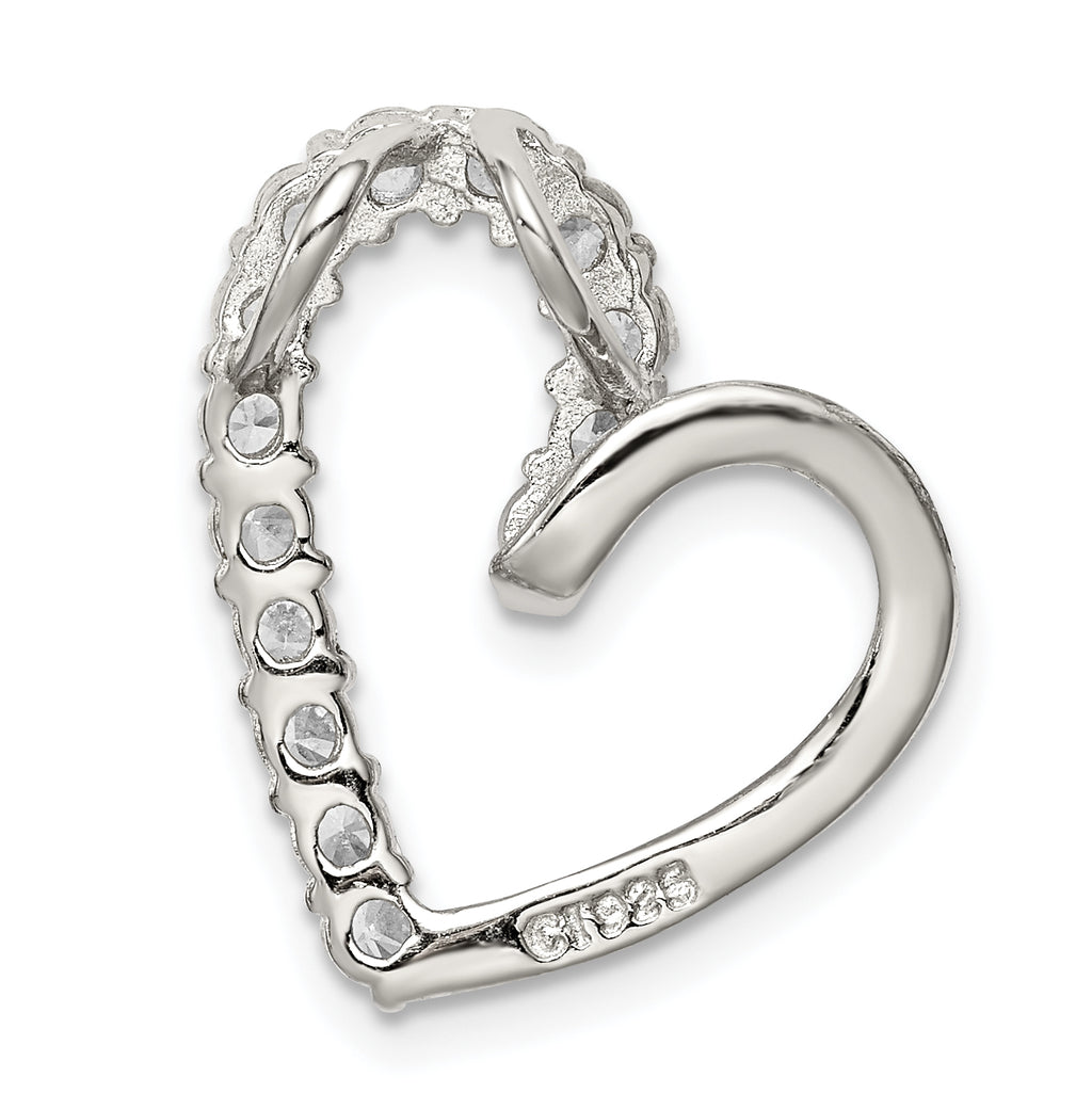 Sterling Silver Rhodium-plated CZ Heart Pendant