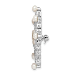Sterling Silver Rhodium-plated CZ and Freshwater Cultured Pearls Vintage Style Pin Brooch