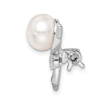 Sterling Silver Freshwater Pearl & CZ Brooch with Rhodium Finish