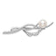 Sterling Silver Rhodium-plated Clear CZ and White Freshwater Cultured Pearl Pin Brooch