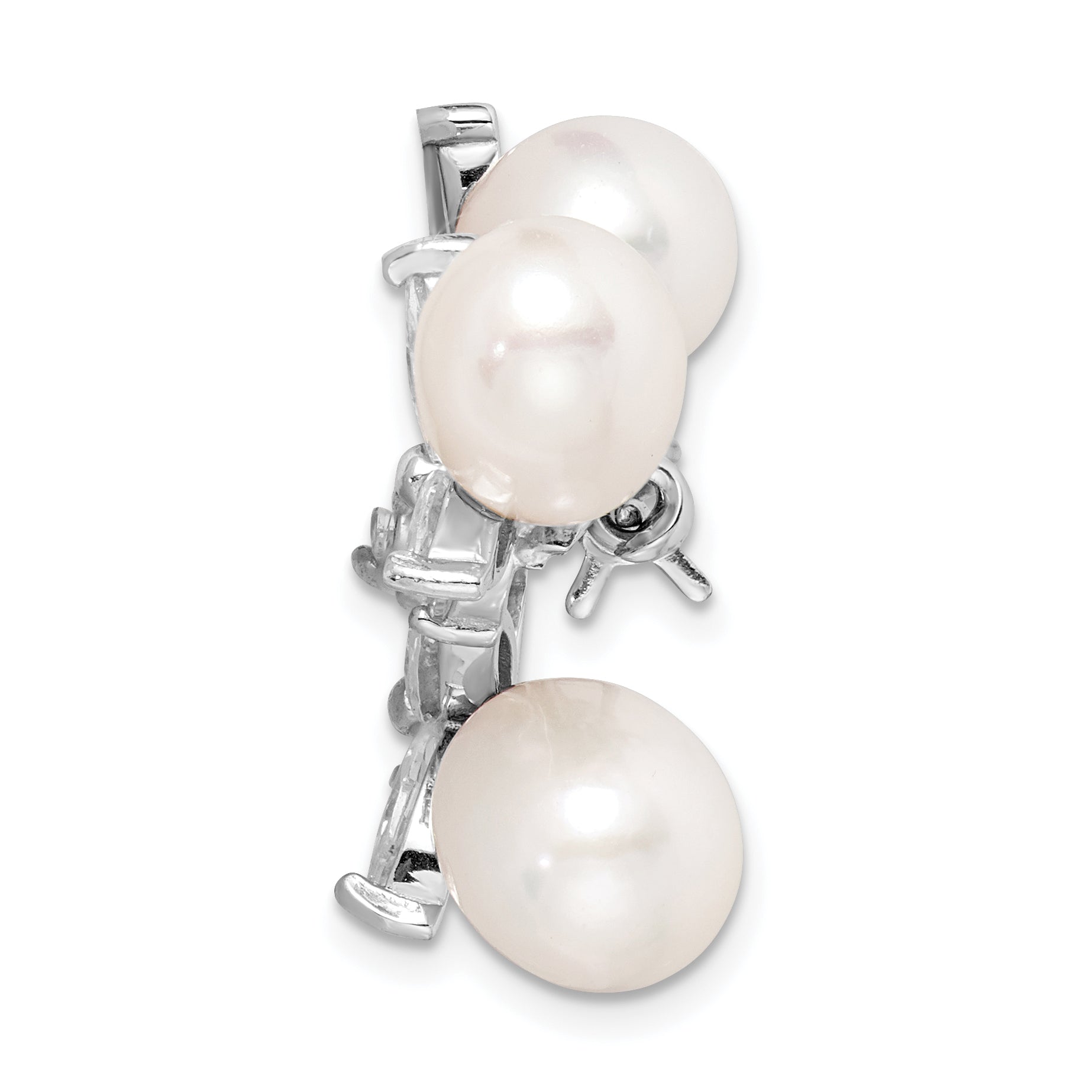 Sterling Silver Rhodium-Plated Floral Pearl Brooch with CZ Elegance