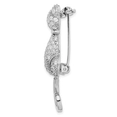 Sophia Jewelers Sterling Silver Cat Pin with Clear CZ Stones, Rhodium-Plated