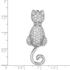 Sophia Jewelers Sterling Silver Cat Pin with Clear CZ Stones, Rhodium-Plated