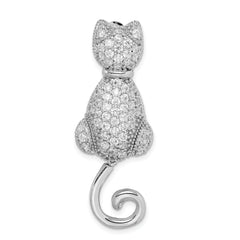 Sterling Silver Rhodium-plated CZ Cat Pin
