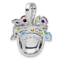 Sterling Silver Rhodium-Plated CZ Pendant & Pin with Multi-Color Charm