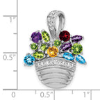 Sterling Silver Rhodium-Plated CZ Pendant & Pin with Multi-Color Charm