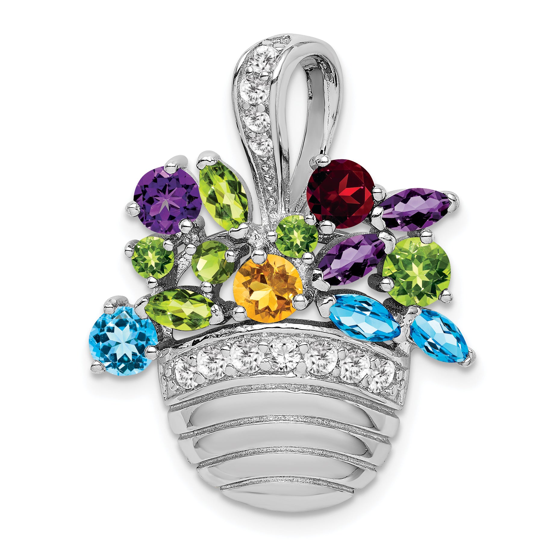 Sterling Silver RH Plated Multi-color CZ Basket Pendant and Pin Main image