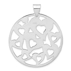 Sterling Silver Polished Cut-Out Hearts Circle Pendant