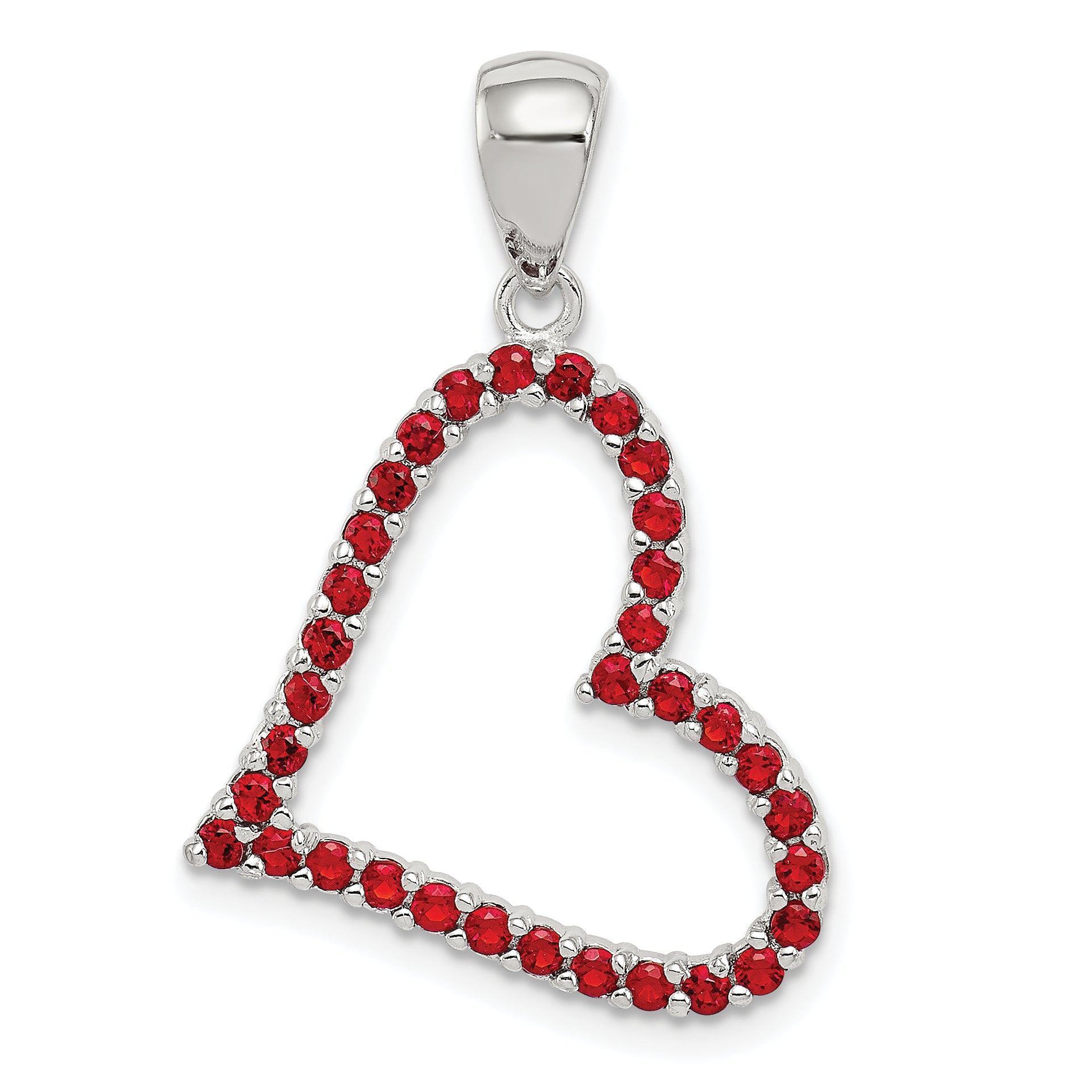 Sterling Silver Rhodium Plated Red CZ Heart Pendant Main image