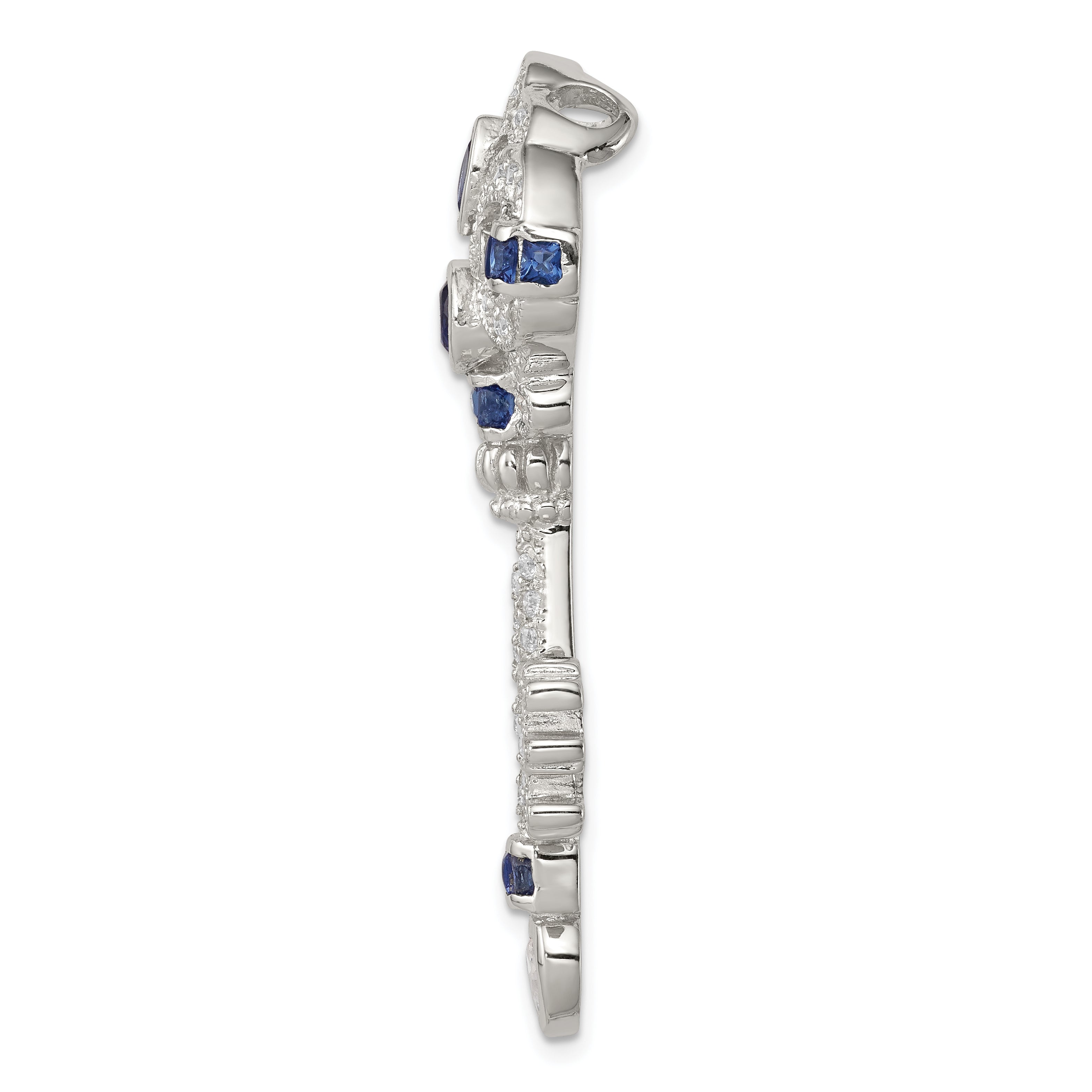 Sterling Silver Rhodium-plated Blue and Clear CZ Key Slide Secondary image