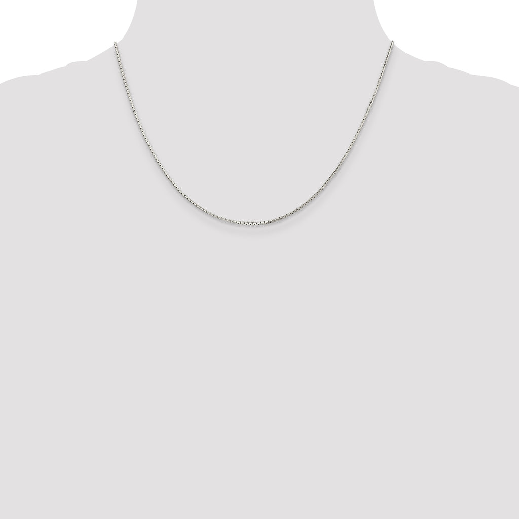 8-Sided Mirror Box Chain Necklace in Sterling Silver, 1.2mm