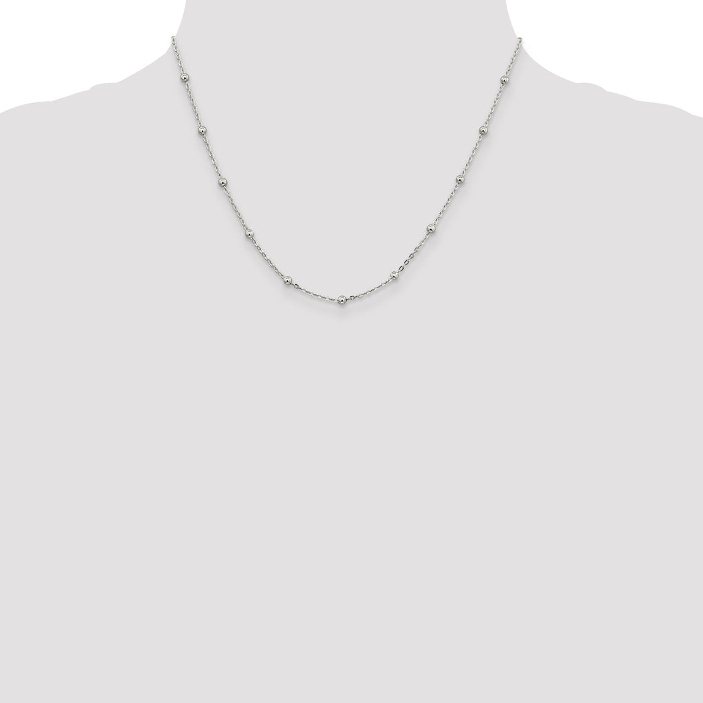 Fancy Beaded Chain Necklace in Sterling Silver, 1.3mm