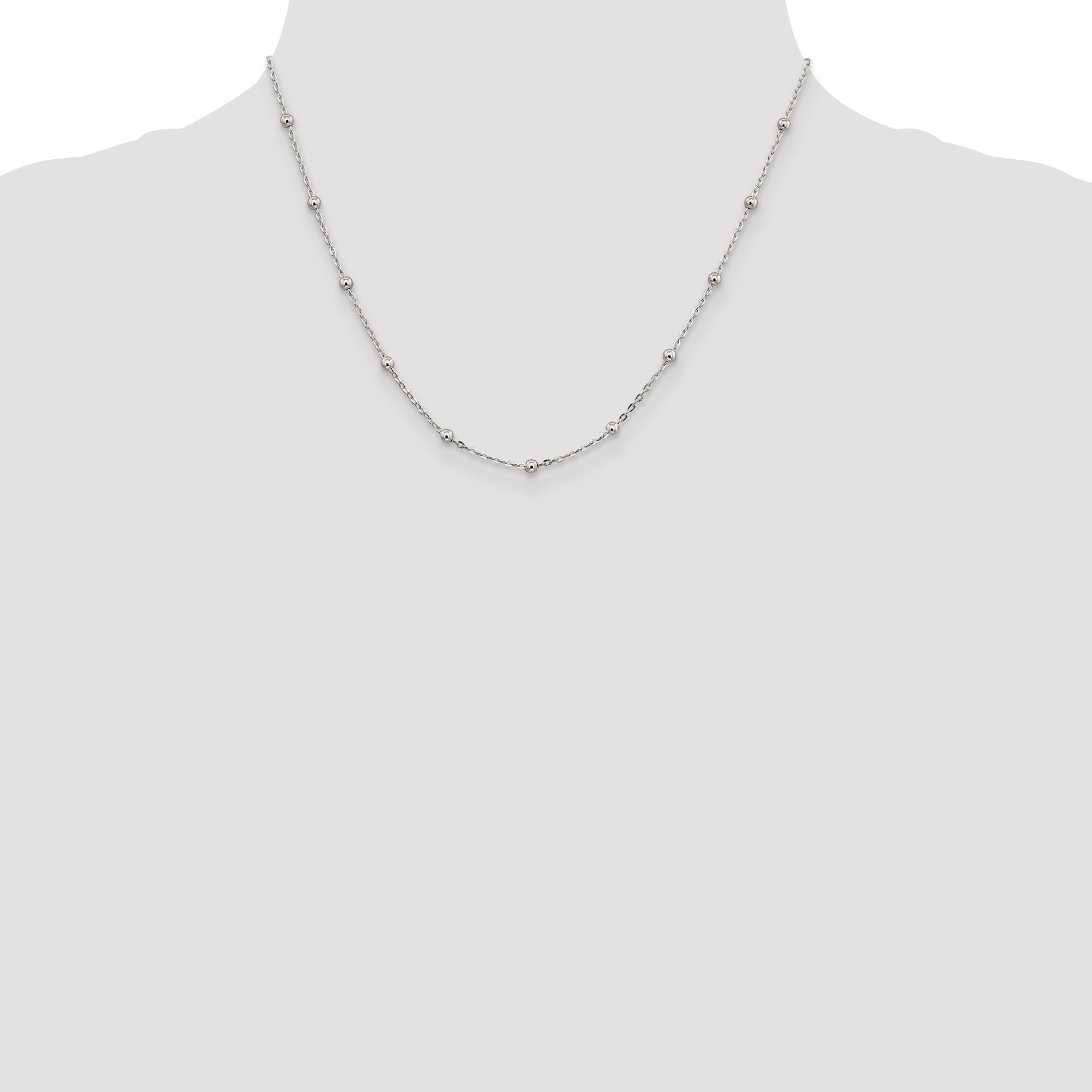 Fancy Beaded Chain Necklace in Sterling Silver, 1.3mm