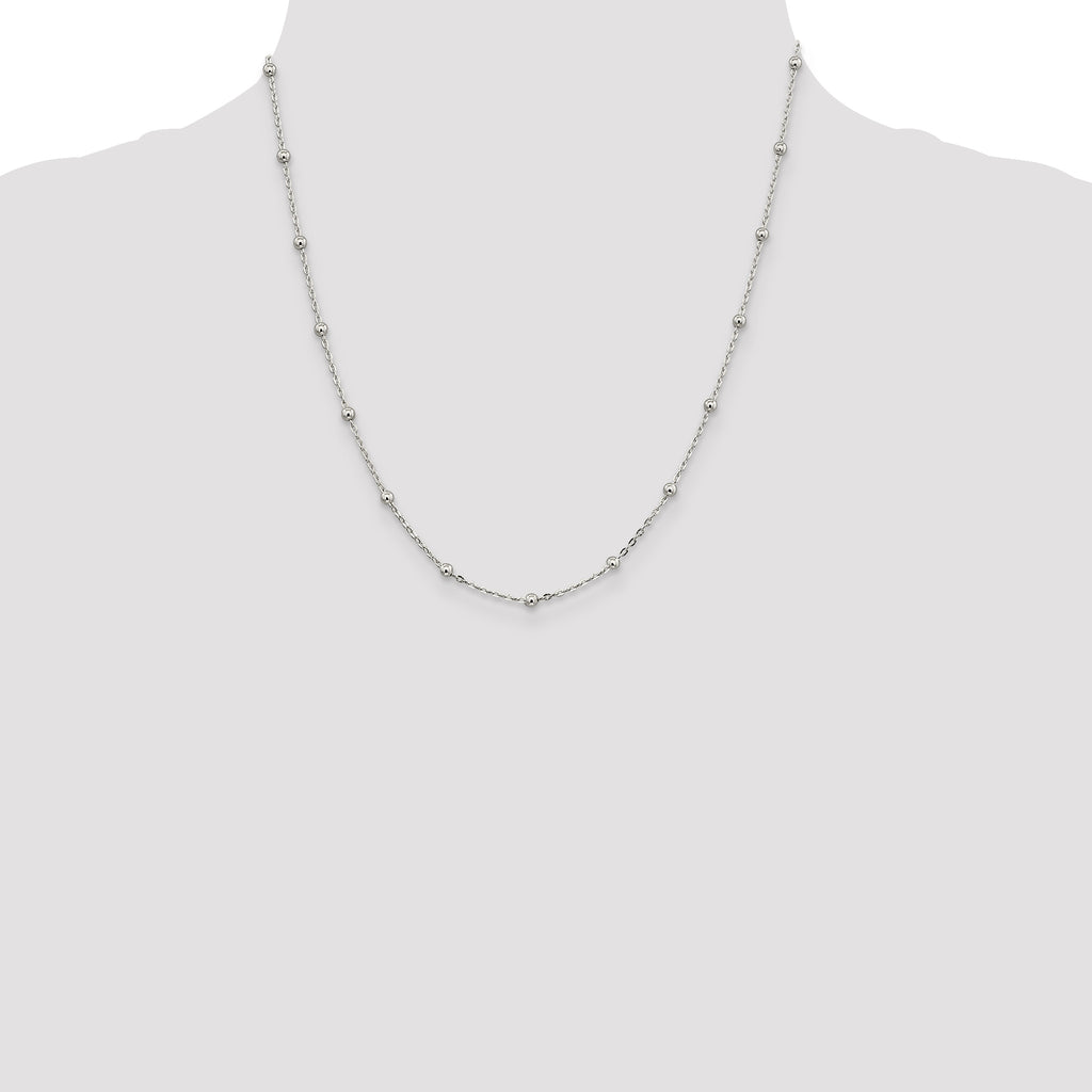 Fancy Beaded Chain Necklace in Sterling Silver, 1.3mm