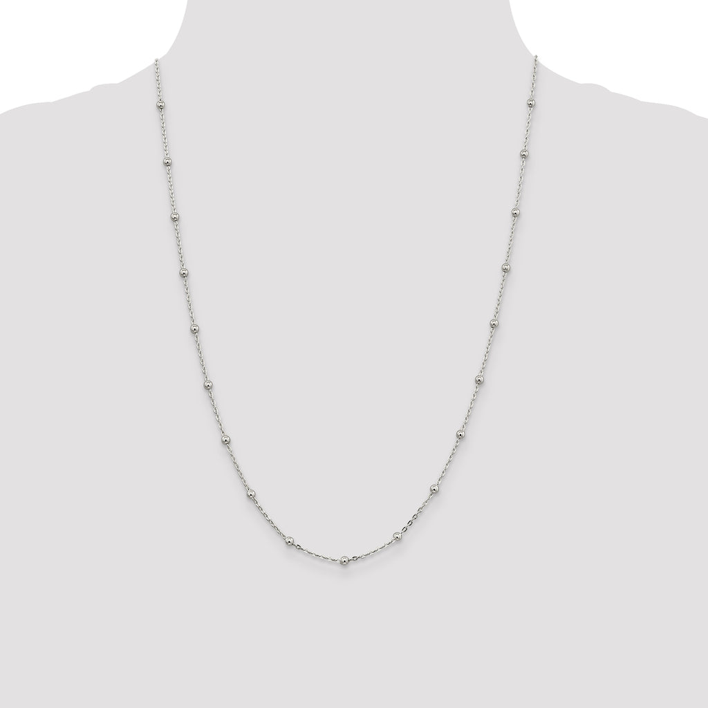 Fancy Beaded Chain Necklace in Sterling Silver, 1.3mm