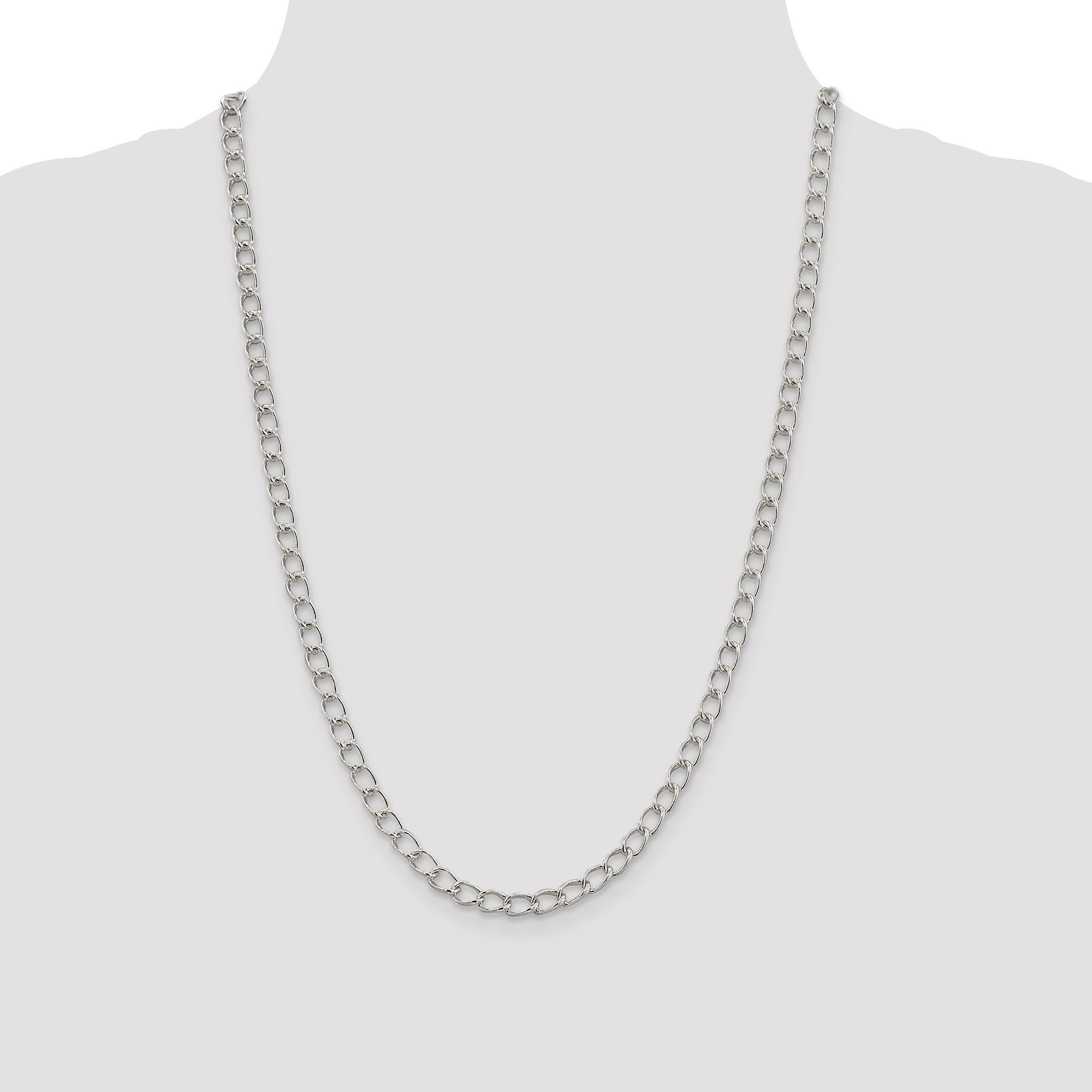 Amore La Vita Sterling Silver Rhodium-plated Polished 5.3mm 7 inch Half Round Wire Curb Chain with Fancy Lobster Clasp Charm Bracelet Secondary image