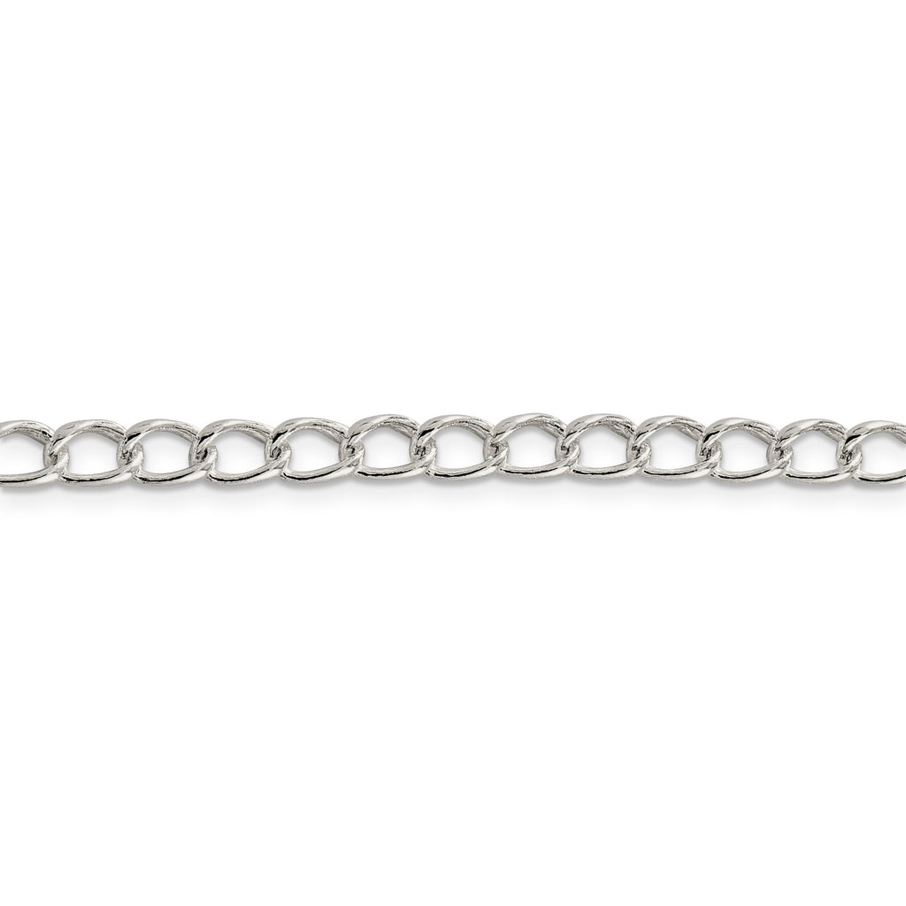 Amore La Vita Sterling Silver Rhodium-plated Polished 5.3mm 7 inch Half Round Wire Curb Chain with Fancy Lobster Clasp Charm Bracelet