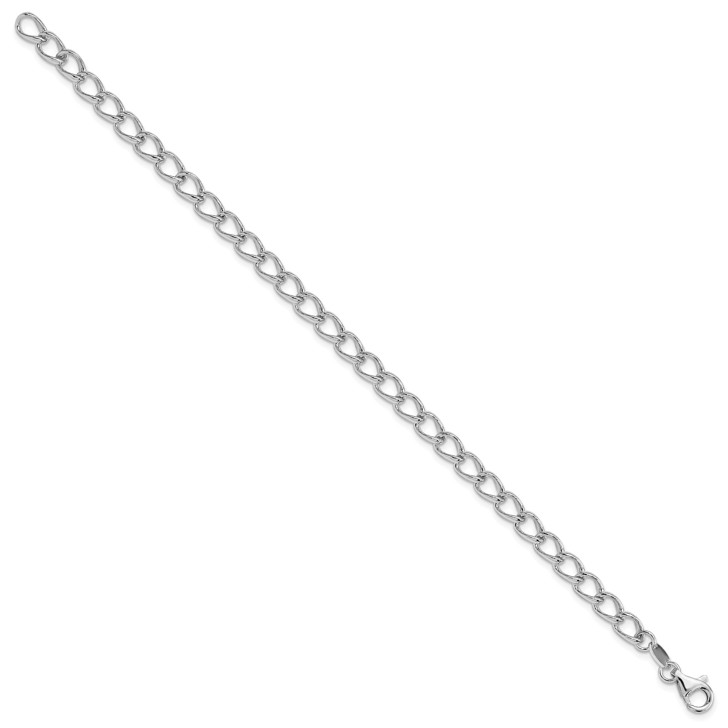Amore La Vita Sterling Silver Rhodium-plated Polished 5.3mm 8 inch Half Round Wire Curb Chain with Fancy Lobster Clasp Charm Bracelet Secondary image