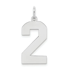 Sterling Silver/Rhodium-plated Polished Number 2 Charm