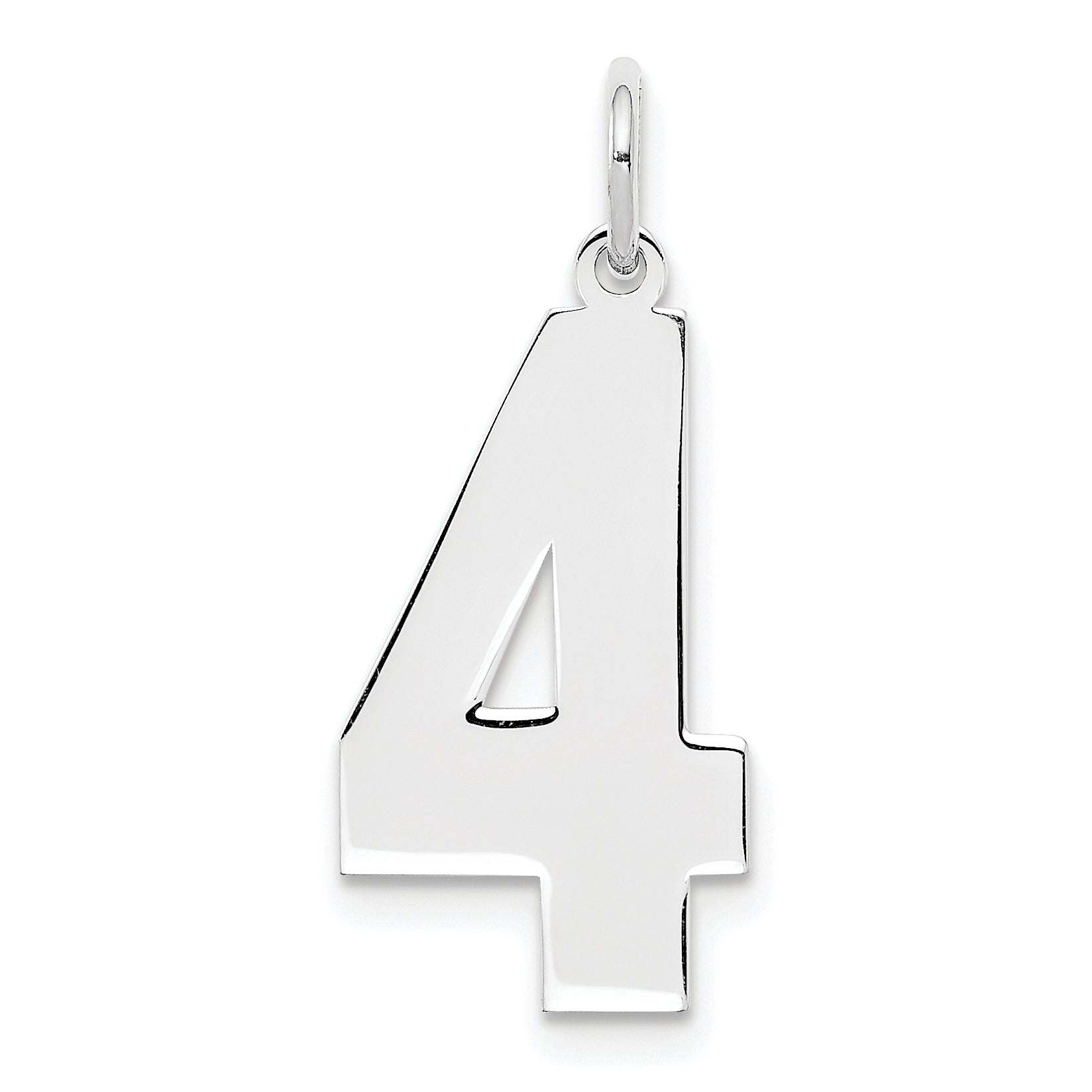 Sterling Silver/Rhodium-plated Polished Number 4 Charm