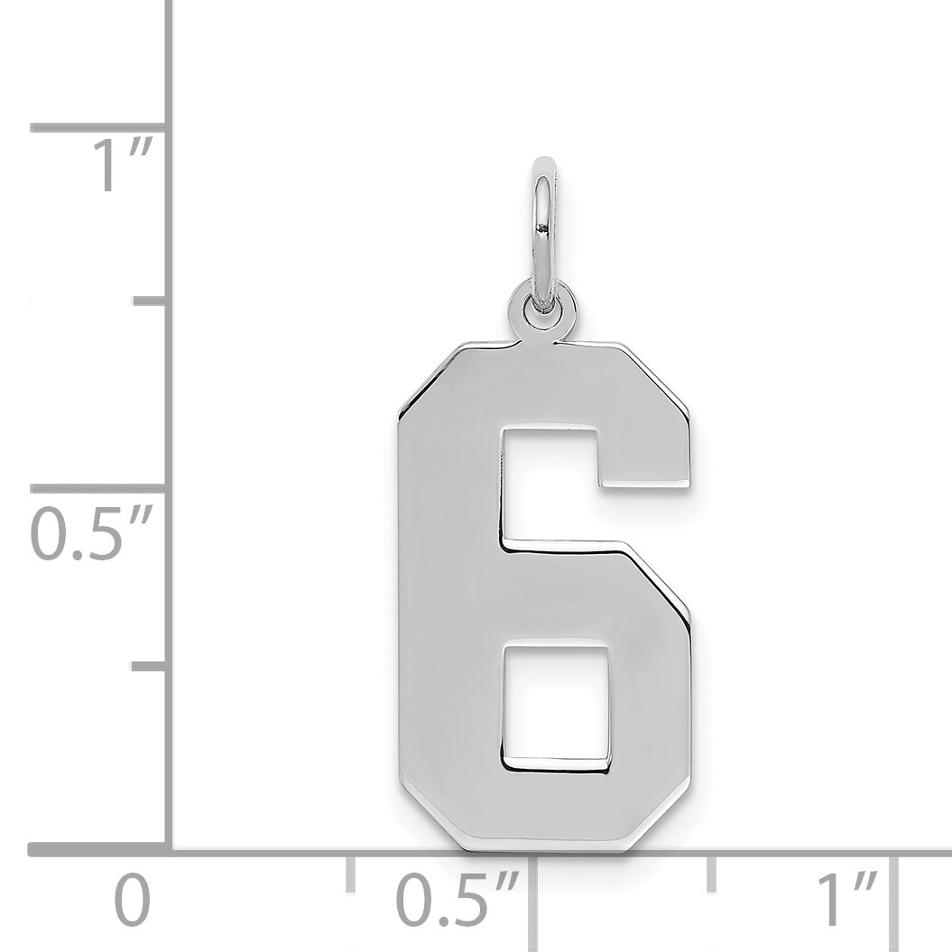 Sterling Silver/Rhodium-plated Polished Number 6 Charm