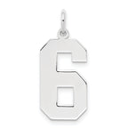 Sterling Silver/Rhodium-plated Polished Number 6 Charm