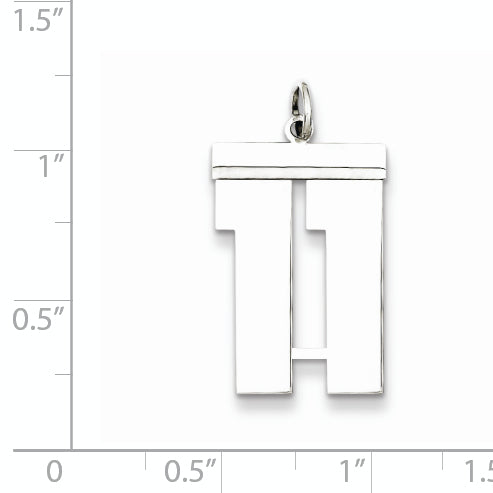 Sterling Silver Rhodium-plated Large Polished Number 11 Charm