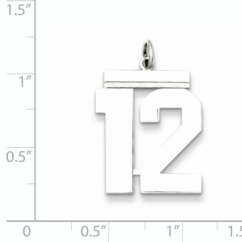 Sterling Silver Rhodium-plated Large Polished Number 12 Charm