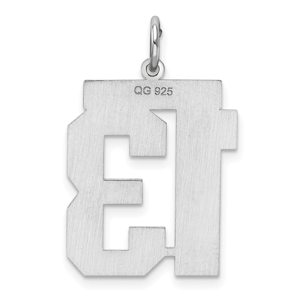 Sterling Silver Rhodium-plated Large Polished Number 13 Charm