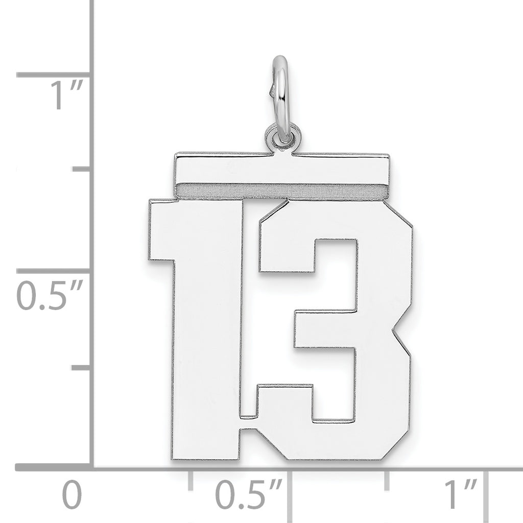 Sterling Silver Rhodium-plated Large Polished Number 13 Charm