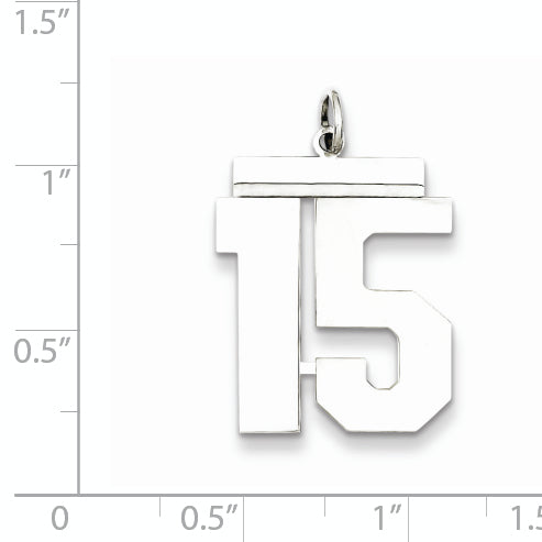 Sterling Silver Rhodium-plated Large Polished Number 15 Charm