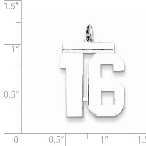 Sterling Silver Rhodium-plated Large Polished Number 16 Charm