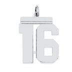 Sterling Silver/Rhodium-plated Polished Number 16 Charm
