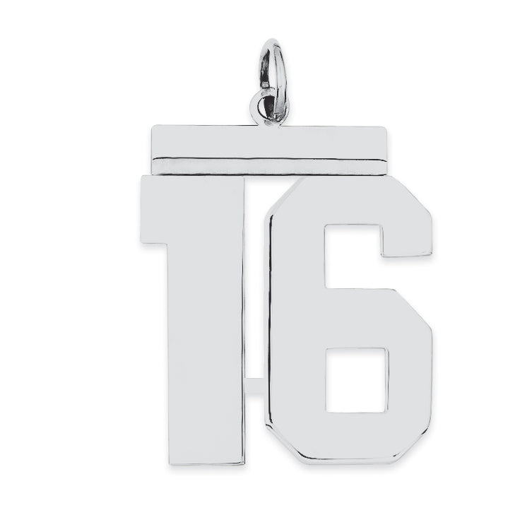 Sterling Silver/Rhodium-plated Polished Number 16 Charm