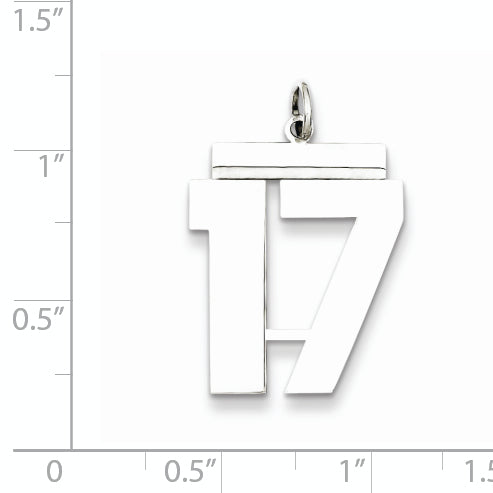 Sterling Silver Rhodium-plated Large Polished Number 17 Charm