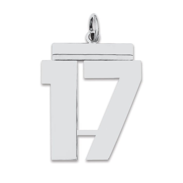 Sterling Silver/Rhodium-plated Polished Number 17 Charm
