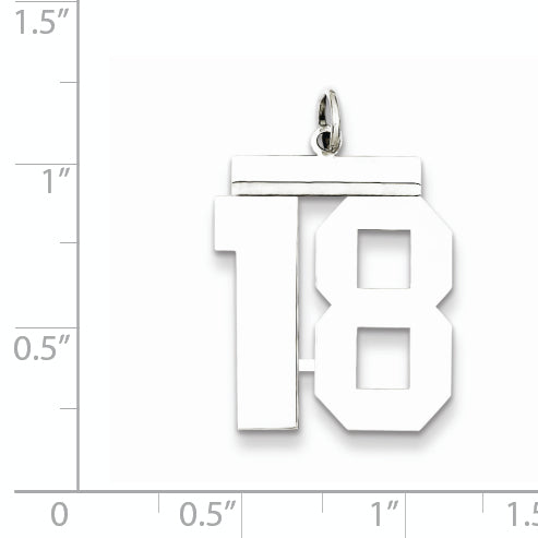 Sterling Silver Rhodium-plated Large Polished Number 18 Charm