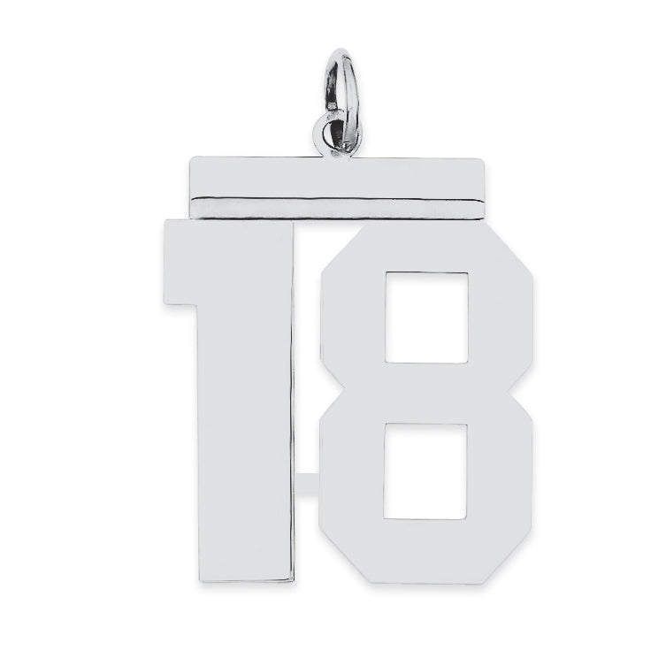 Sterling Silver/Rhodium-plated Polished Number 18 Charm