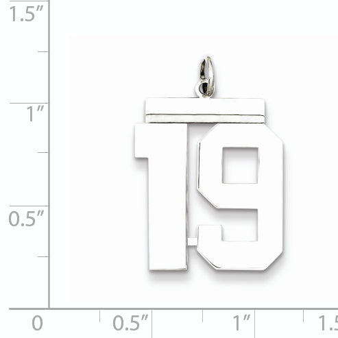 Sterling Silver Rhodium-plated Large Polished Number 19 Charm