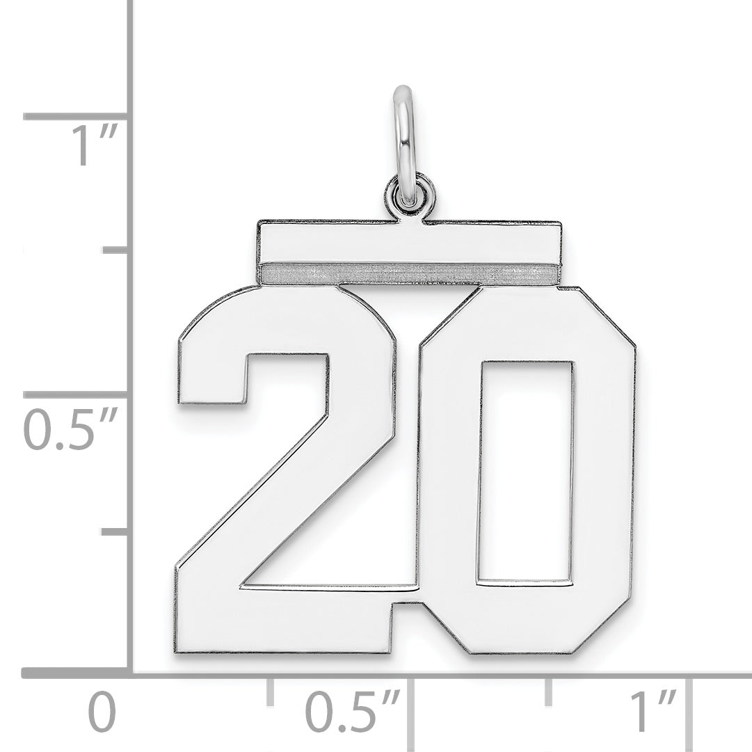 Sterling Silver Rhodium-plated Large Polished Number 20 Charm