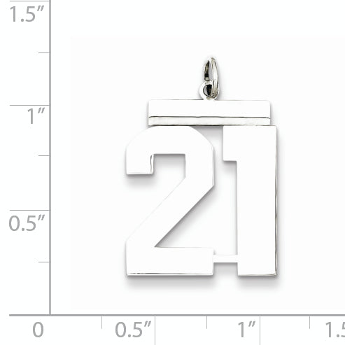 Sterling Silver Rhodium-plated Large Polished Number 21 Charm