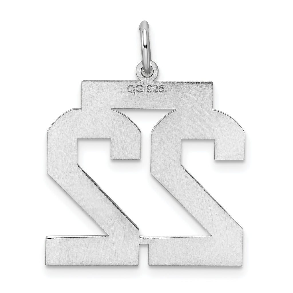 Sterling Silver Rhodium-plated Large Polished Number 22 Charm