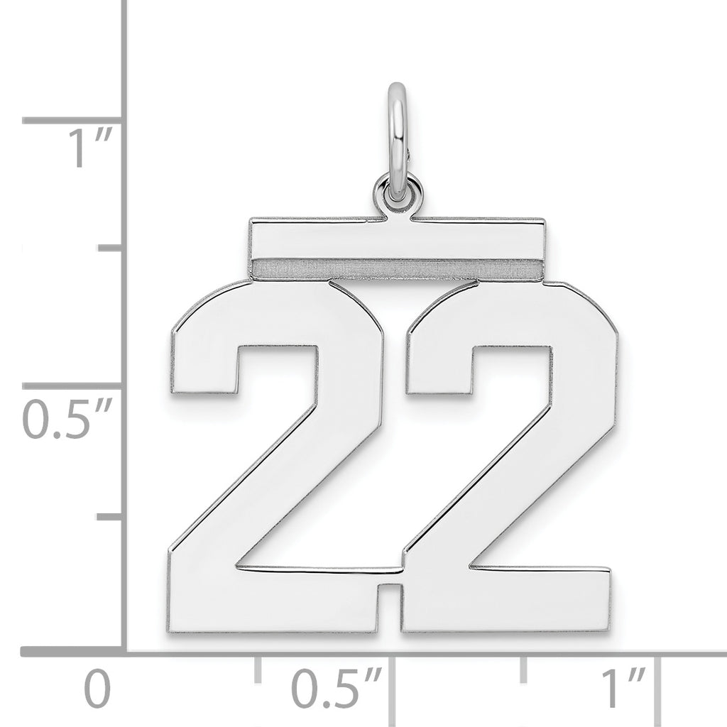 Sterling Silver Rhodium-plated Large Polished Number 22 Charm